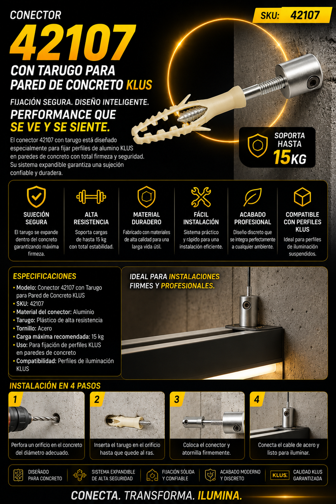 Conector 42107 con Tarugo para Pared de Concreto KLUS