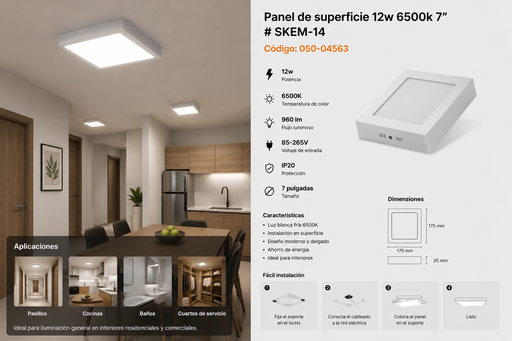 [050-04563] Panel de Superficie 12w 6500k 7" # SKEM-14
