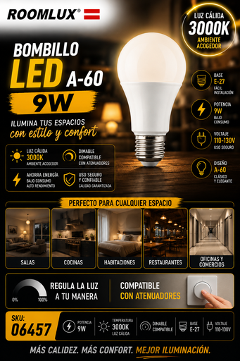 [06457] Bombillo 9W 3000k E-27 Dimeable B15580 A-60 110-130V ROOMLUX