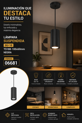 [06681] Lampara Suspendida GU-10 TS188-100x60mm NEGRA 10cm LX