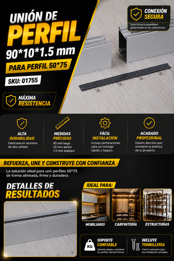 [01755] Unión de Perfil 90*10*1.5MM de 50*75 Perfil