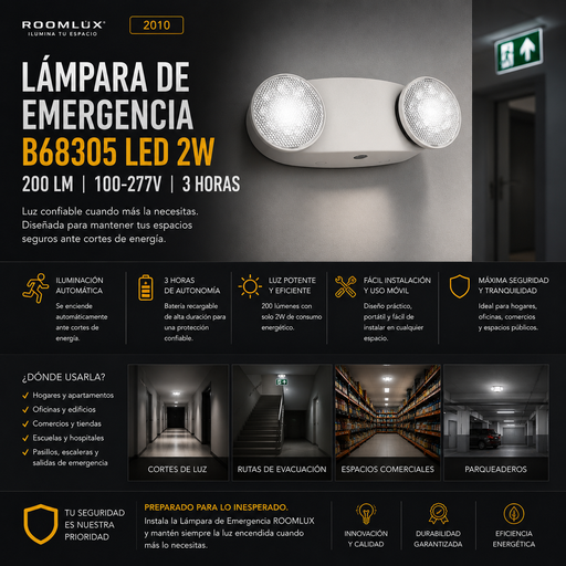 [02010] Lámpara Emergencia B68305 LED 2W Móvil 200 LM 100-277v 3 Horas ROOMLUX