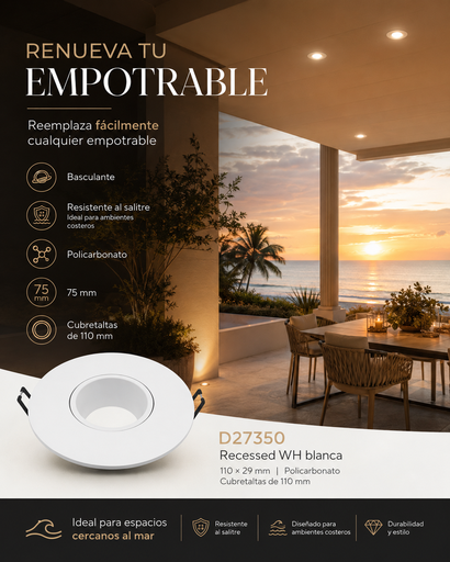 [06734] Empotrable basculante D27350 recesada WH blanca 75 mm (110*29) PC ROOMLUX
