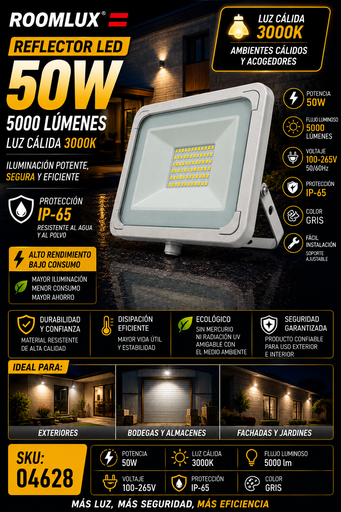 [04628] Reflector 50W 3000K 100-265V B43718 ROOMLUX Gris 5000 lm IP-65