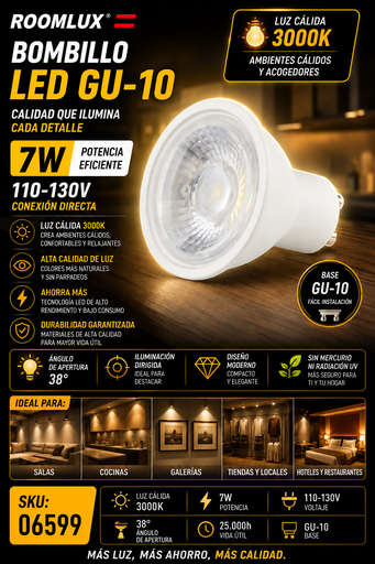 [06599] Bombillo 3000k 7w  GU-10 110-130V B05520 ROOMLUX