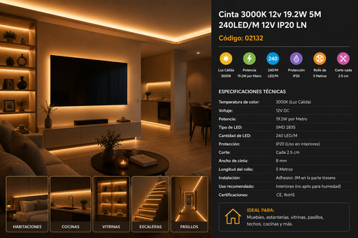[02132] Cinta 3000K 12v 19.2W 5M 240LED/M 12V IP20 LN