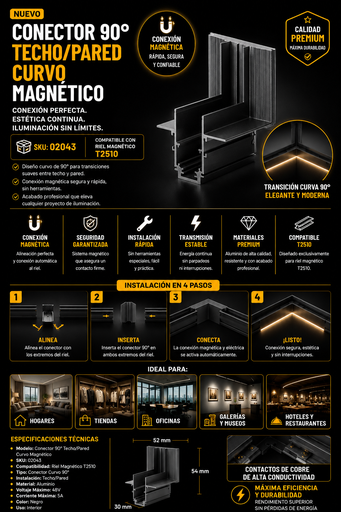 [02043] Conector 90º Techo/Pared Curvo Magnético