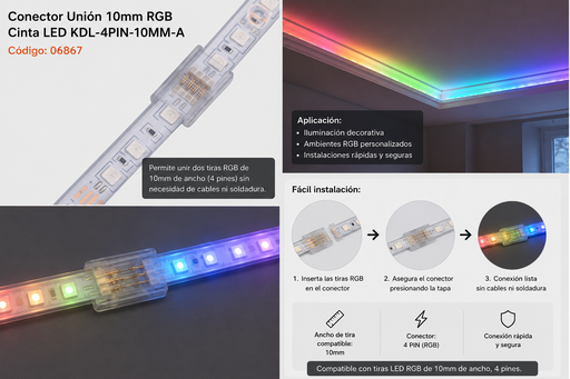 [06867] Conector Unión 10mm RGB Cinta LED KDL-4PIN-10MM-A