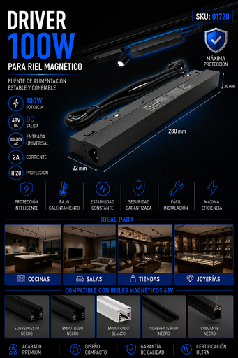 [01720] Driver 100w 48V 100-285V 2A IP-20 de Riel Magnético (Fuente) TE