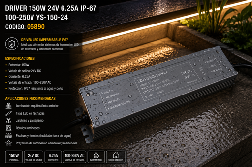[05890] Driver 150W 24V 6.25A IP-67 100-250V YS-150-24