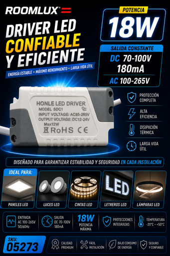 [05273] Driver 18W DC70-100V 180mA AC-100-265V Roomlux (Panel 18)