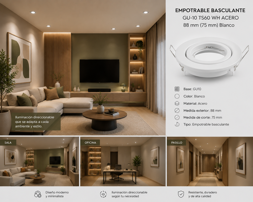 [01116] Empotrable Basculante GU-10 TS60 WH ACERO 88 mm (75 mm) Blanco