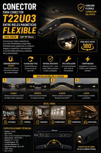 [02120] Conector T22U03 entre Rieles Magnético Flexible 320*18*18mm