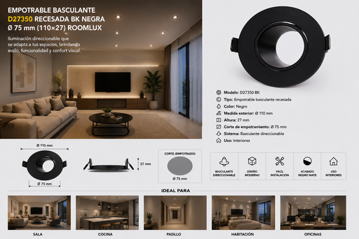 [06733] Empotrable Basculante D27350 Recesada BK Negra O 75 mm (110")"