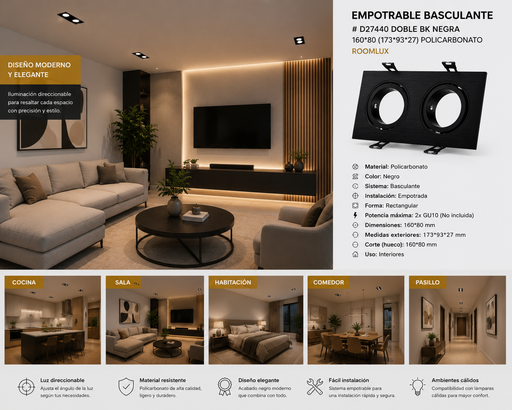 [06741] Empotrable Basculante # D27440 Doble BK Negra 160*80 (173*93*27) Policarbonato ROOMLUX