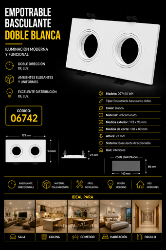 [06742] Empotrable Basculante D27440 Doble Blanca 160*80 (173*93*27) Policarbonato ROOMLUX