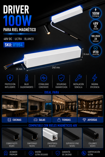 [01954] Driver 100w 48V TX1940-100W WH 100-265V 2A IP-20 de Riel Magnético 240*26*24 (Fuente) ULTRA
