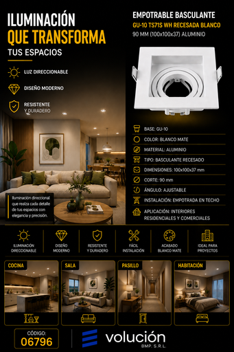 [06796] Empotrable Basculante GU-10 TS71S WH Recesada Blanco # 90 mm (100x100x37) Aluminio