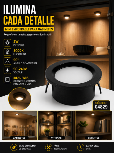 [04829] Empotrable Mini 2w 3000K LCG1310-2 BK Ø Negra Ø 38MM (4*15) 90° 100-240V Evolight 2/1