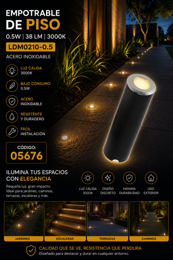 [05676] Empotrable Piso 0.5W LDM0210-0.5 Inoxidable 26 mm 38 LM 3000K