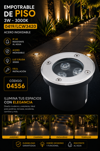 [04556] Empotrable de Piso 3w 0419/LCW3420 Inoxidable 3000K 80mm W X 75mm H 85-265V