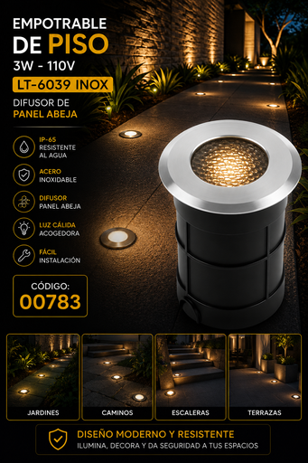 [00783] Empotrable de Piso 3w LT-6039 110V Inoxidable Difusor de Panel Abeja