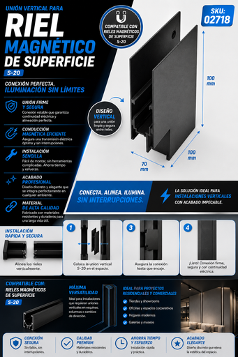 [02718] Unión Vertical para Riel Magnético de Superficie S-20 100*100*70
