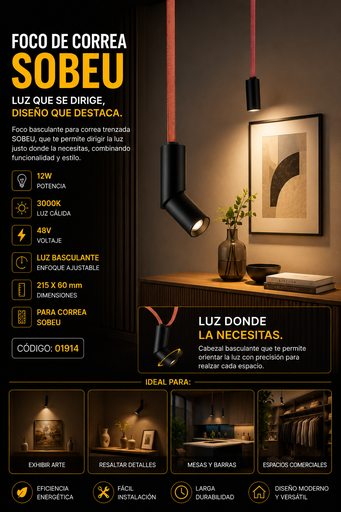 [01914] Foco de Correa 12w 3000k LRX0760-12 Basculante 48v 215 x 60 mm ¨SOBEU¨