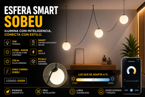 [01839] Esfera 12W SMART LRX0180Z-12 para Correa SOBEU 200*210 PC/ALU  48V 720lm 2700/6500k
