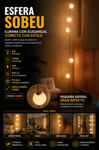[01838] Esfera 9W 3000k LRX0160-9 para Correa Sobeu 150*153 PC/ALU led  48V 650 lm