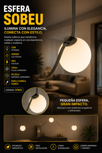 [01922] Esfera 12W 3000k LRX0180-12 de correa "Sobeu" 200*210 PC/ALU led  48V 110lm