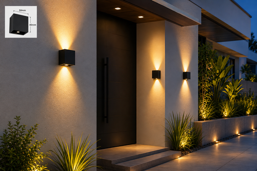 [02056] Aplique 2W 3000K Mini Cubo LCW3420-2 BK 50*40Mmm Negro 100-240V EVOLIGHT IP-65