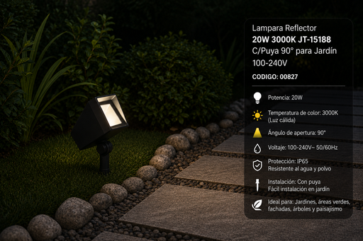 [00827] Lampara Reflector 20W 3000K JT-15188 C/Puya 90º para Jardín 100-240V