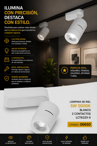 [06650] Lampara de Riel 5W 5000K Blanco 2 Contactos LCT6220-5