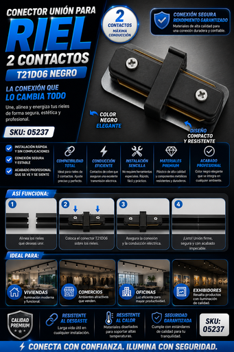 [05237] Conector Union para Riel 2 contactos T21D06 Negro