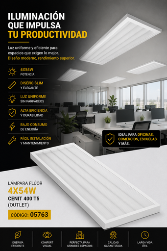 [05763] Lampara Flúor 4X54W Cenit 400 T5 (outlet)