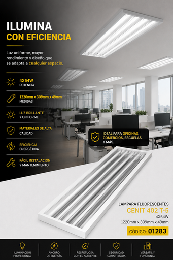 [01283] Lampara Fluorescentes 4X54W CENIT 402 T-5 1220mm X 309mm X 49mm