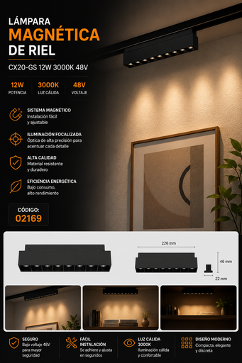 [02169] Lampara Magnética de Riel 12W 3000K CX20-GS 48V