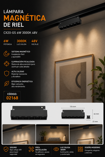 [02168] Lampara Magnética de Riel 6w 3000k CX20-GS 48V