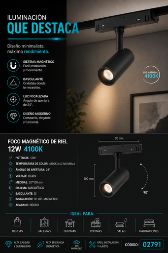 [02791] Foco Magnético de Riel 12w 4100K DC48V 24º 20*100 mm BY-ZX5016