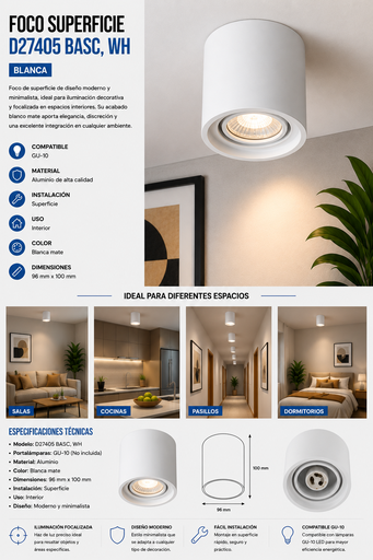 [06747] Foco Superficie D27405 Basculante WH Blanca 96X100 POLY ROOMLUX