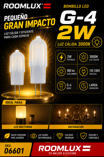 [06601] Bombillo 2w 3000k G-4 180 lm 110-130V B01306 ROOMLUX