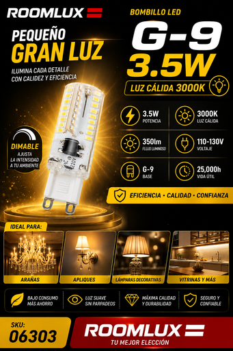 [06303] Bombillo 3.5 w 3000k G-9 B01303 DIMIABLE 110-130V ROOMLUX
