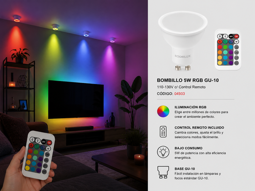 [04933] Bombillo 5W RGB GU-10 B05596 110-130V C/ Control Remoto ROOMLUX