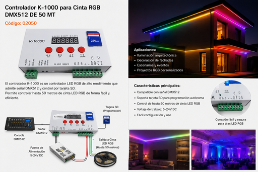 [02050] Controlador K-1000 para Cinta RGB DMX512 DE 50 MT