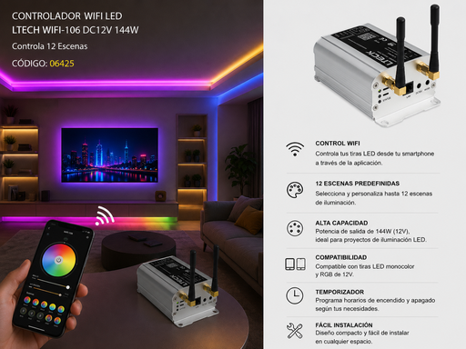 [06425] Controlador Wifi LED NET REF. WIFI-106 dc12v 144W LTECH Controla 12 Escenas
