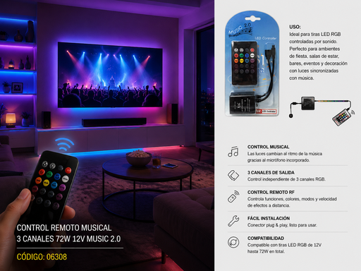 [06308] Control Remoto Musical 3 Canales 72W 12V MUSIC 2.0