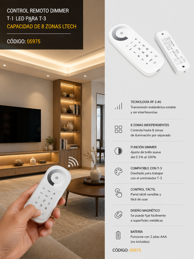 [05975] Control Remoto Dimmer T-1 LED para T-3 Capacidad de 8 Zonas LTECH