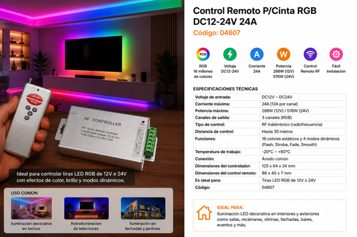 [04607] Control Remoto P/Cinta RGB DC12-24V 24A