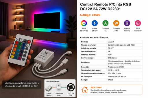 [04606] Control Remoto P/Cinta RGB DC12V 2A 72W D22301 ROOMLUX